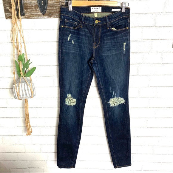 Frame Denim Le Skinny de Jeanne Distressed Jeans - Picture 4 of 7